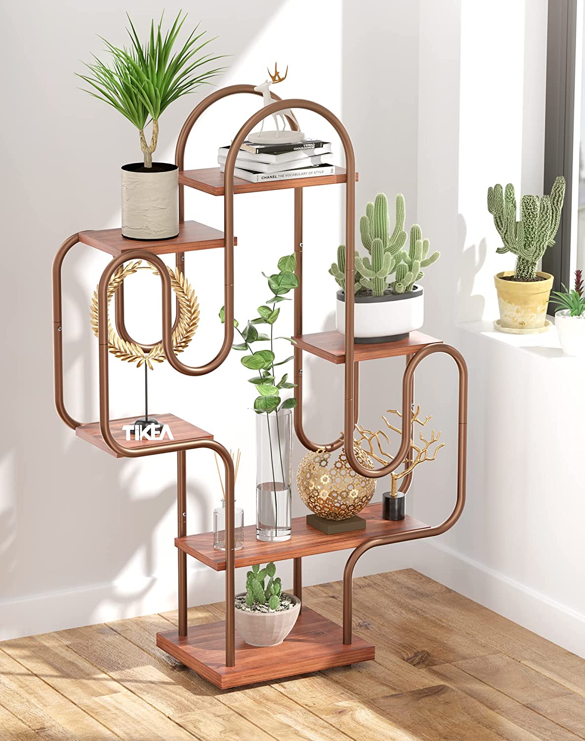 copper color cactus shaped shelf for plants
