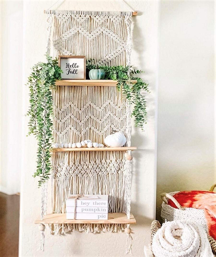 3 tier macrame plant shelf boho