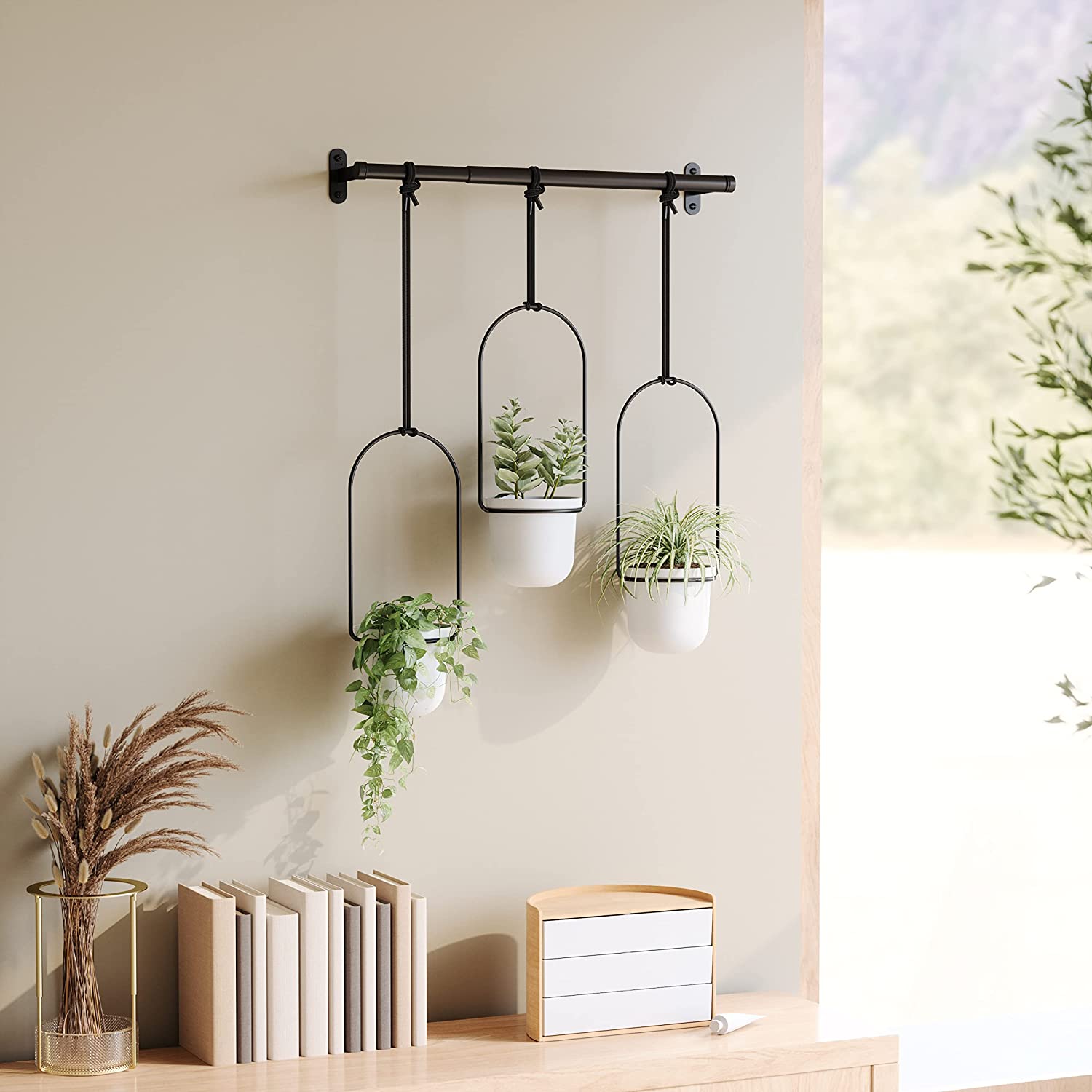 umbra hanging plant holder oval black metal