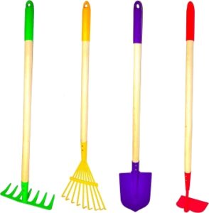 kids gardening set with rake and shovel